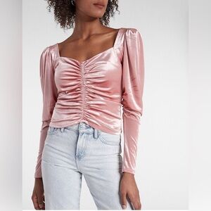Express Dusty Rose Velvet Cinched Long Sleeve Top